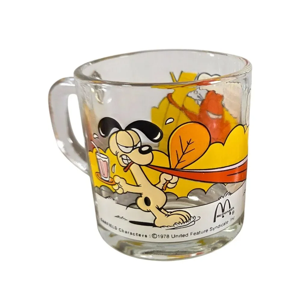 Vintage 1978‎ McDonald's Garfield Odie Glass Mug Jim Davis Vibrant Decal